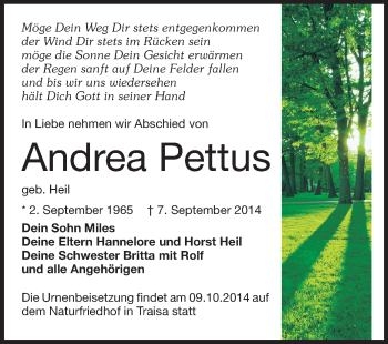 Traueranzeige von Andrea Pettus von Echo-Zeitungen (Gesamtausgabe)