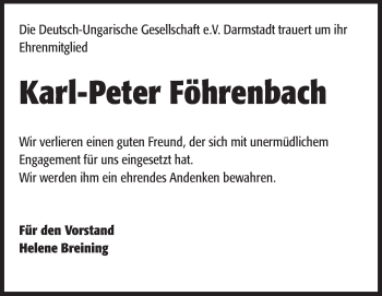 Traueranzeige von Karl-Peter Föhrenbach von Echo-Zeitungen (Gesamtausgabe)