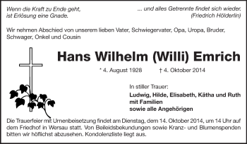 Traueranzeige von Hans Wilhelm Emrich von Echo-Zeitungen (Gesamtausgabe)