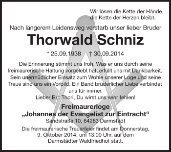 Traueranzeige von Thorwald Schniz von Echo-Zeitungen (Gesamtausgabe)