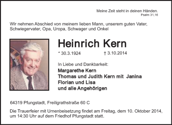 Traueranzeige von Heinrich Kern von Echo-Zeitungen (Gesamtausgabe)