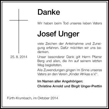 Traueranzeige von Josef Unger von Starkenburger Echo