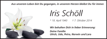 Traueranzeige von Iris Schöll von Echo-Zeitungen (Gesamtausgabe)