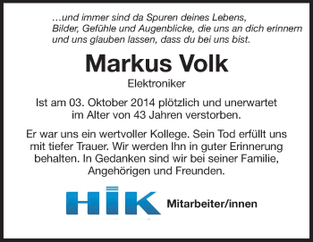 Traueranzeige von Markus Volk von Odenwälder Echo