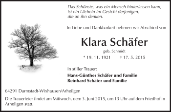 Traueranzeige von Klara Schäfer von Echo-Zeitungen (Gesamtausgabe)