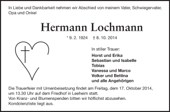 Traueranzeige von Hermann Lochmann von Rüsselsheimer Echo, Groß-Gerauer-Echo, Ried Echo