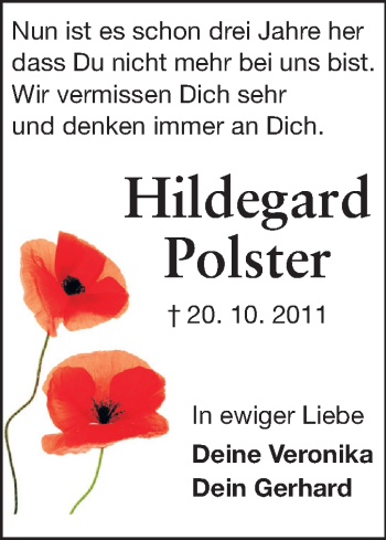 Traueranzeige von Hildegard Polster von Echo-Zeitungen (Gesamtausgabe)
