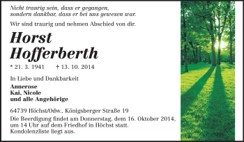 Traueranzeige von Horst Hofferberth von Odenwälder Echo