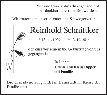 Traueranzeige von Reinhold Schnittker von Echo-Zeitungen (Gesamtausgabe)