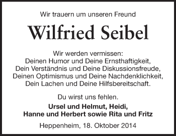 Traueranzeige von Wilfried Seibel von Starkenburger Echo