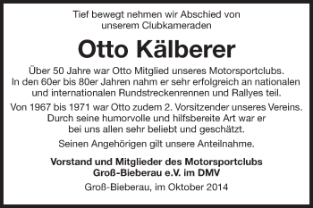 Traueranzeige von Otto Kälberer von Echo-Zeitungen (Gesamtausgabe)