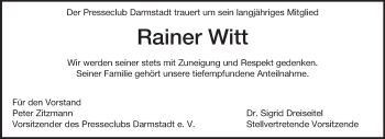 Traueranzeige von Rainer Witt von Echo-Zeitungen (Gesamtausgabe)
