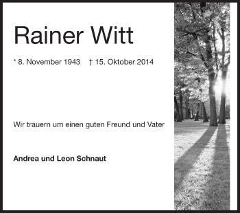 Traueranzeige von Rainer Witt von Echo-Zeitungen (Gesamtausgabe)