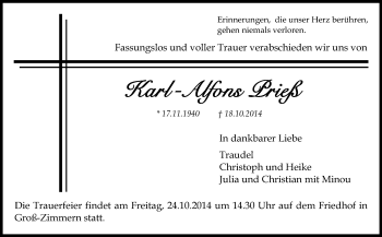 Traueranzeige von Karl-Alfons Prieß von Echo-Zeitungen (Gesamtausgabe)