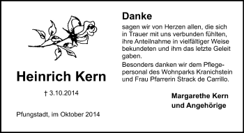 Traueranzeige von Heinrich Kern von Echo-Zeitungen (Gesamtausgabe)