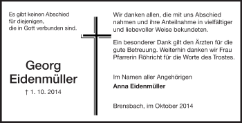 Traueranzeige von Georg Eidenmüller von Echo-Zeitungen (Gesamtausgabe)