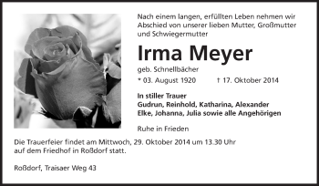 Traueranzeige von Irma Meyer von Echo-Zeitungen (Gesamtausgabe)