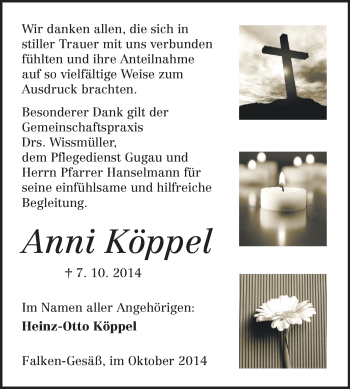 Traueranzeige von Anni Köppel von Odenwälder Echo