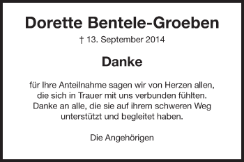 Traueranzeige von Dorette Bentele-Groeben von Echo-Zeitungen (Gesamtausgabe)