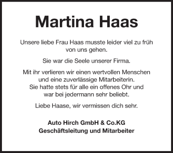 Traueranzeige von Martina Haas von Echo-Zeitungen (Gesamtausgabe)