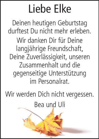 Traueranzeige von Elke  von Echo-Zeitungen (Gesamtausgabe)