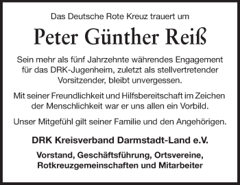 Traueranzeige von Peter Günther Reiß von Echo-Zeitungen (Gesamtausgabe)