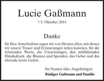 Traueranzeige von Lucie Gaßmann von Echo-Zeitungen (Gesamtausgabe)