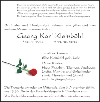 Traueranzeige von Georg Karl Kleinböhl von Rüsselsheimer Echo, Groß-Gerauer-Echo, Ried Echo