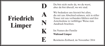 Traueranzeige von Friedrich Limper von Echo-Zeitungen (Gesamtausgabe)