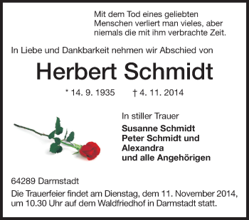 Traueranzeige von Herbert Schmidt von Echo-Zeitungen (Gesamtausgabe)