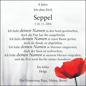 Traueranzeige von Seppel Kryszczynski von Darmstädter Echo, Odenwälder Echo, Rüsselsheimer Echo, Groß-Gerauer-Echo, Ried Echo