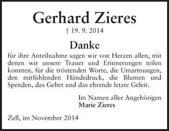 Traueranzeige von Gerhard Zieres von Odenwälder Echo