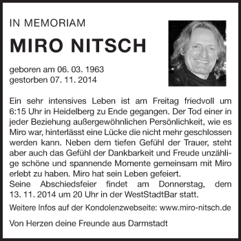 Traueranzeige von Miro Nitsch von Echo-Zeitungen (Gesamtausgabe)