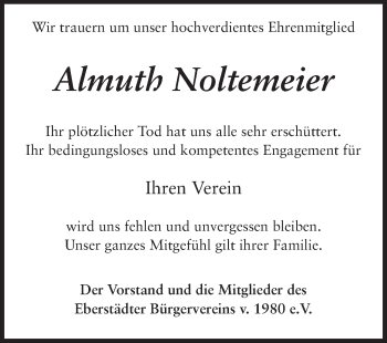 Traueranzeige von Almuth Noltemeier von Echo-Zeitungen (Gesamtausgabe)