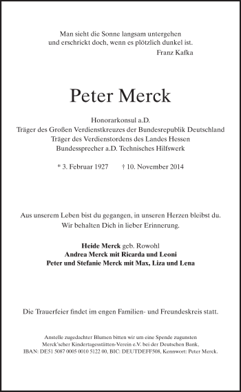 Traueranzeige von Peter Merck von Echo-Zeitungen (Gesamtausgabe)