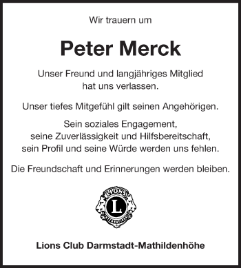 Traueranzeige von Peter Merck von Echo-Zeitungen (Gesamtausgabe)