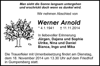 Traueranzeige von Werner Arnold von Odenwälder Echo