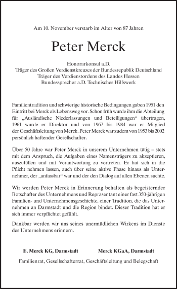 Traueranzeige von Peter Merck von Echo-Zeitungen (Gesamtausgabe)