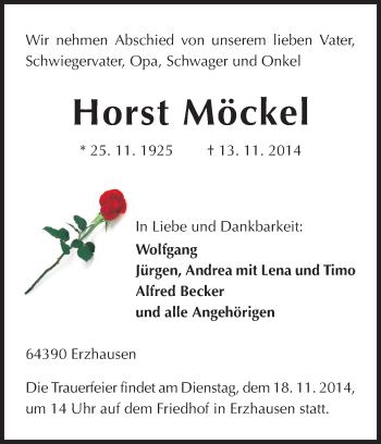 Traueranzeige von Horst Möckel von Echo-Zeitungen (Gesamtausgabe)