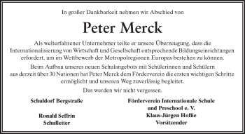 Traueranzeige von Peter Merck von Echo-Zeitungen (Gesamtausgabe)