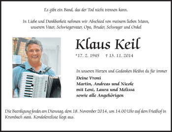 Traueranzeige von Kraus Keil von Starkenburger Echo