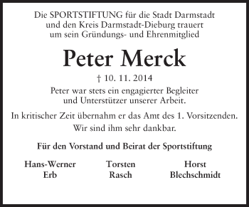 Traueranzeige von Peter Merck von Echo-Zeitungen (Gesamtausgabe)