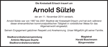 Traueranzeige von Arnold Sülzle von Starkenburger Echo
