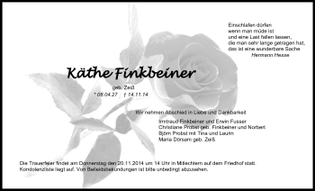Traueranzeige von Käthe Finkbeiner von Starkenburger Echo