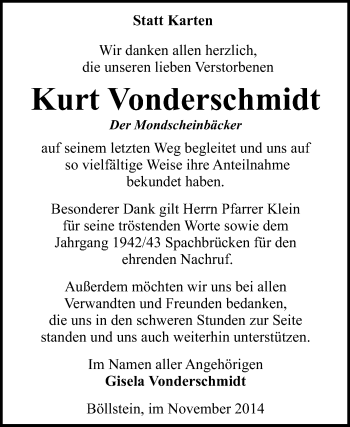 Traueranzeige von Kurt Vonderschmidt von Odenwälder Echo