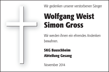 Traueranzeige von Gedenken an Mitglieder SKG Bauschheim von Rüsselsheimer Echo, Groß-Gerauer-Echo, Ried Echo