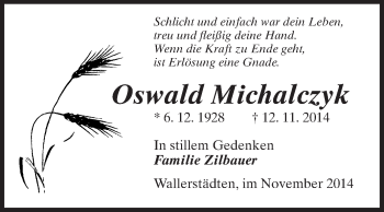 Traueranzeige von Oswald Michalczyk von Rüsselsheimer Echo, Groß-Gerauer-Echo, Ried Echo