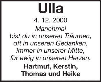 Traueranzeige von Ulla Ensenbach von Echo-Zeitungen (Gesamtausgabe)