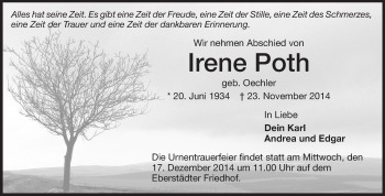 Traueranzeige von Irene Poth von Echo-Zeitungen (Gesamtausgabe)