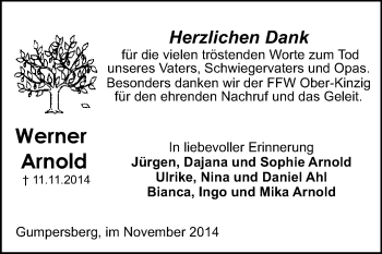 Traueranzeige von Werner Arnold von Odenwälder Echo